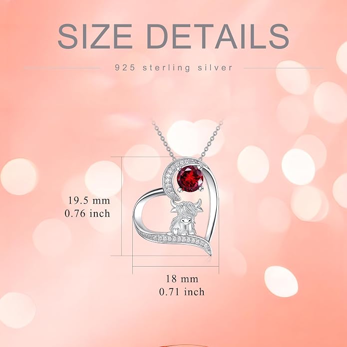 Highland Cow Gifts for Women 925 Sterling Silver Highland Cow Birthstone Necklace Fluffy Cow Jewelry Gifts Birthday Christmas