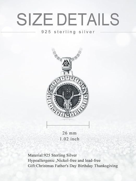 Viking Necklace for Men Women 925 Sterling Silver Norse Jewelry Fathers Mothers Day Anniversary Birthday Gifts for Mom Dad Husband Brother (with Gift Box)