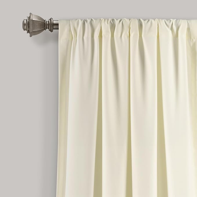 Lush Decor Kemmy Light Filtering Window Curtain Panel Single 52" W x 63" L Ivory - Drapes - Ruffled Curtains for Bedroom - Cream Curtains - Coquette Decor