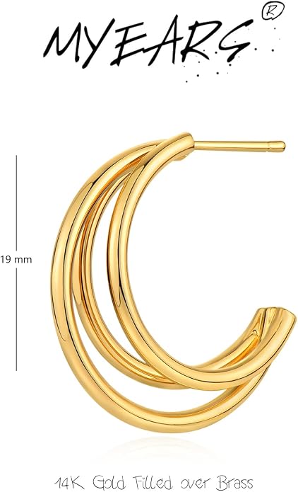 MYEARS Women Hoop Earrings Gold 14K Gold Filled Small Simple Handmade Hypoallergenic Everyday Illusion Jewelry
