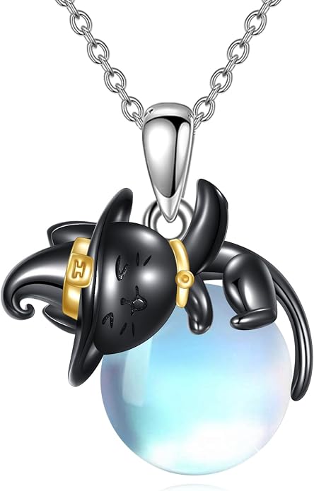 Cat Necklace Sterling Silver Cat Zircon Pendant Gothic Jewelry for Women Animal Lovers Gifts