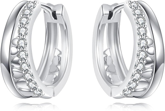 Sterling Silver Hoop Earrings Small Hoop Sun/Leaf/Triangle Huggie Earrings for Women Hypoallergenic