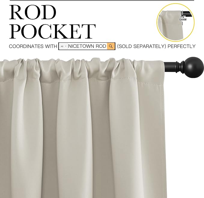 NICETOWN Blackout Curtains for Living Curtains, Room Darkening Window Curtain Panels, Easy-Care Solid Thermal Insulated Draperies/Drapes for Daughter Room (Natural, 2 Panels, 29 by 30)