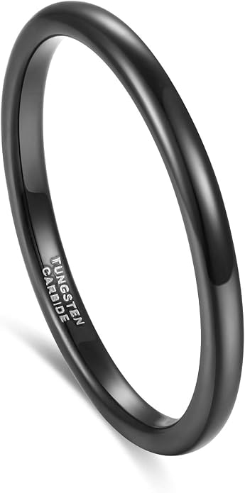 TRUMIUM 2mm 4mm 6mm 8mm Black Tungsten Ring for Men Women Wedding Band Domed High Polish Comfort Fit 4-15