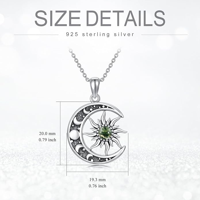 Sun and Moon Necklace 925 Sterling Silver Sun Moon Pendant Gemstone Jewelry Gifts for Women