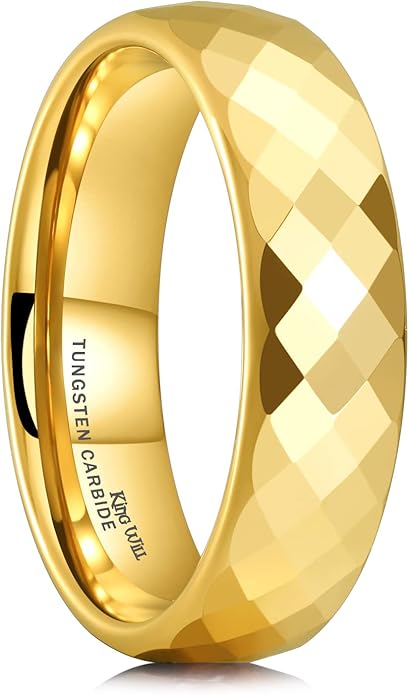 King Will Tungsten Carbide Wedding Ring for Men Women Promise Ring for Couple 2mm/4mm/6mm Black/Silver/Gold/Rose Gold Multi-faceted Shining Luster High Polished Wedding Band Comfort Fit