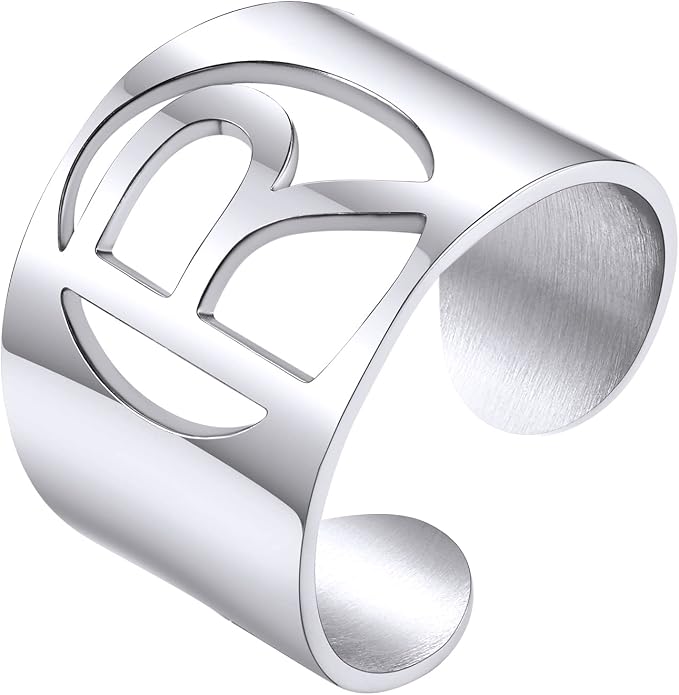 KeyStyle Bold Initial Letter Rings Adjustable, GoldChic Jewelry Women Gold Statement Ring Personalized Engraved Women’s Open Signet Ring for Party (Gold, White Gold, Black)