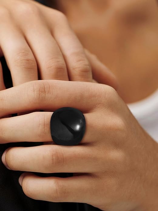 U7 Chunky Gold Dome Rings for Women, Stainless Steel/18KGold Plated/Black Statement Ring Non Tarnish Women Rings, Size 7-12