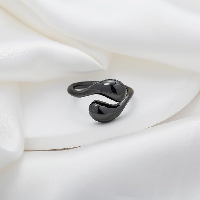 WOWORAMA Chunky Teardrop Rings for Women Silver Gold Bypass Dome Rings Thick Statement Open Adjustable Rings Simple Waterdrop Stackable Band Rings