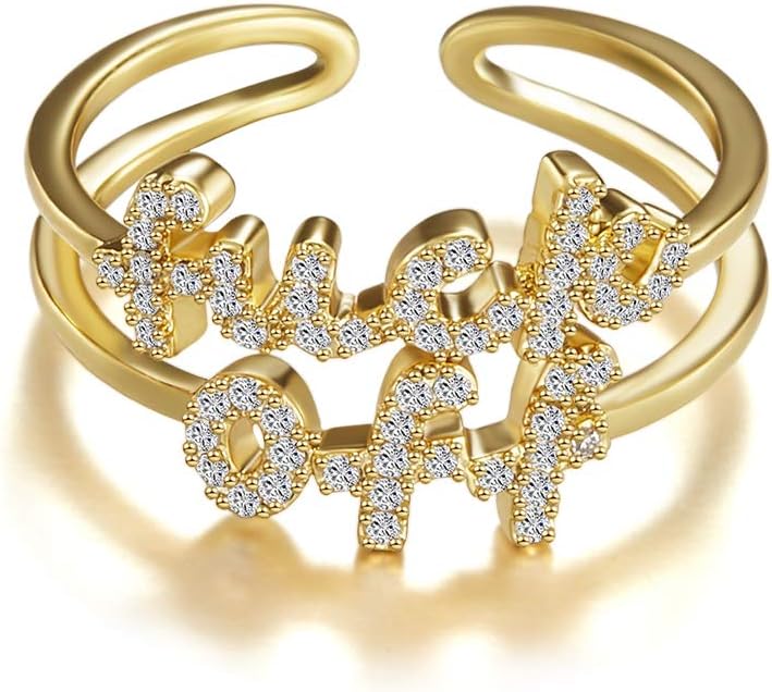 MOROTOLE Women Statement Letters Personalized Ring 18K Gold Plated Open Rings Hypoallergenic Cubic Zirconia Adjustable Rings for Women