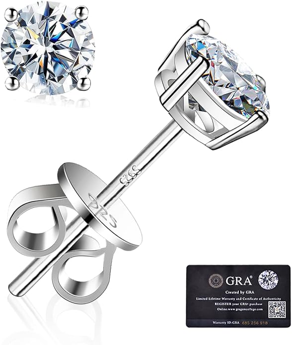 Moissanite Stud Earrings GRA 925 Sterling Silver Earrings for Men 18K White Gold Plating Earrings for Women,wedding earrings(0.3Ct-4Ct)