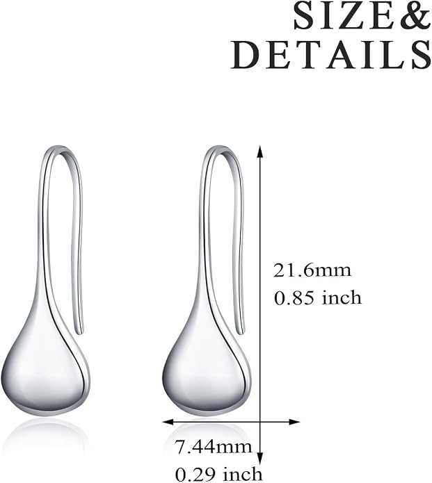 Pull Through Teardrop Dangle Earrings 925 Sterling Silver Simple Water Drop Earrings Birthday Mother's Day Christmas Gifts for Women