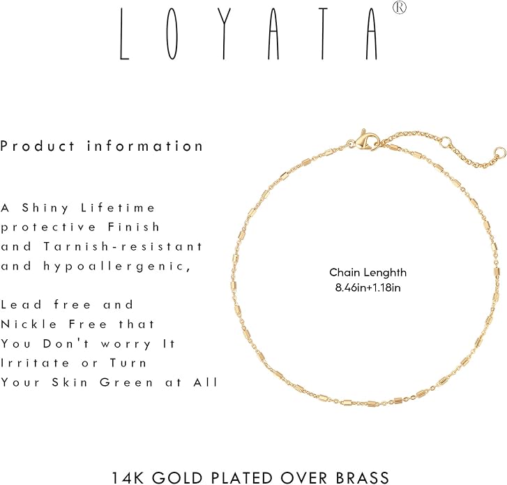LOYATA Anklet Bracelet 14K Gold Plated Dainty Anklet Chain Waterproof Gold Chain Anklet for Women Cuban Beach Anklet Jewelry Gifts for Women