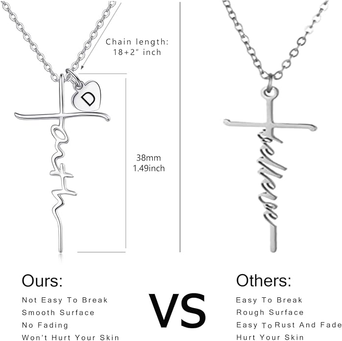 PRAYMOS Faith Cross Necklace for Women 925 Sterling Silver Pendant Necklace With Birthstone Initial Christian Religious Confirmation Baptism Mothers Day Gifts