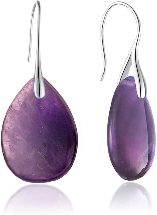 925 Sterling Silver Natural Crystal Agate Dangle Earrings, Waterdrop Teardrop Shape
