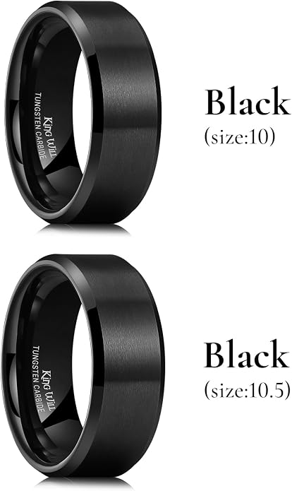 King Will Tungsten Men's Wedding Ring - Available in 6mm to 10mm, Black/Silver, Matte Finish, Beveled Polished Edge, Comfort Fit