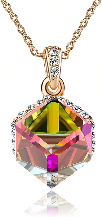 EVEVIC Color Changing Cubic Austrian Crystal Pendant Necklaces for Women 14K Gold Plated Hypoallergenic Jewelry