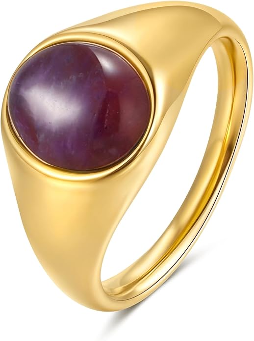 YeGieonr Gold Signet Rings for Women Non Tarnish Gold Rings, Waterproof Gemstones Statement Ring, 18K Gold Plated Stainless Steel Gem Stone Jewelry Gift for Everyday Wear