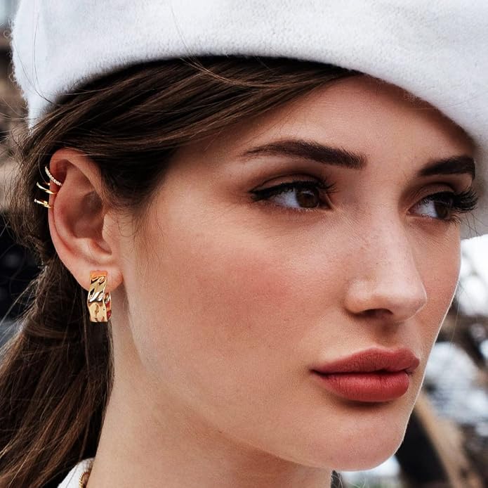 MYEARS Women Hoop Earrings Gold 14K Gold Filled Small Simple Handmade Hypoallergenic Everyday Illusion Jewelry