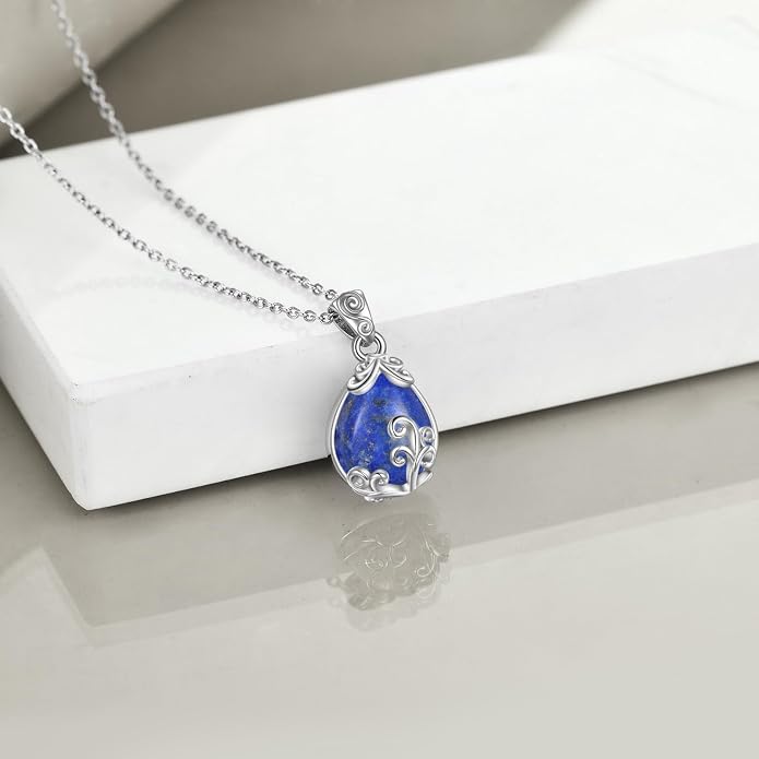 POPLYKE Sterling Silver Gemstone Teardrop Pendant Necklace Crystal Jewelry for Women