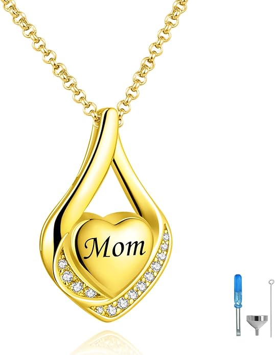 Cremation Jewelry 925 Sterling Silver Teardrop Urn Necklace for Ashes Heart Shape Memorial Keepsake Pendant for Human Ashes for Women Gift