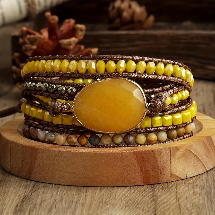 Women Wrap Bracelet Boho Natural Jasper Crystal Stone Beads Strand Bracelets