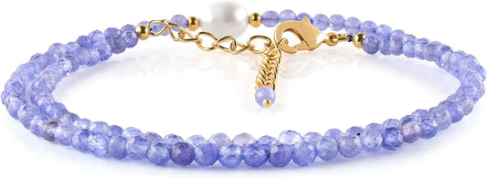InfinityGemsArt Gemstone Gold Necklace For Women, Birthstone Natural Crystal Stone With Freshwater Pearl Beaded Jewelry, Gold Plated 18 Inch Chain