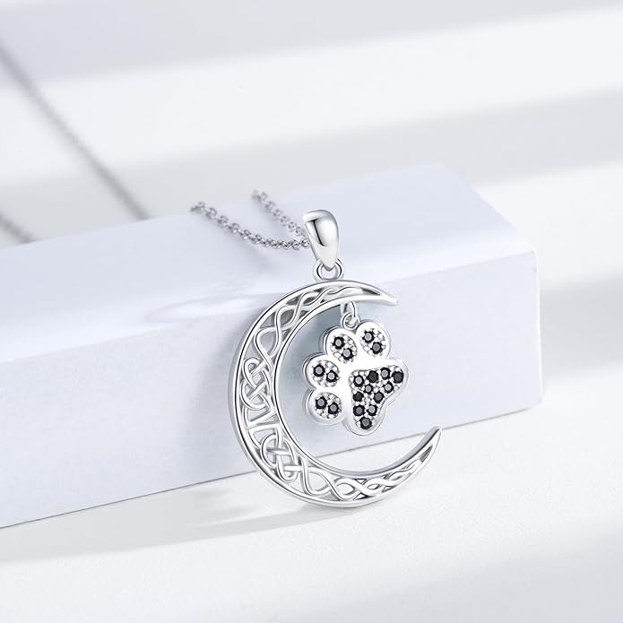 TRISHULA Crescent Moon Necklace 925 Sterling Silver Eye of Horus Animal Moon Pendant with Heart Crystal Birthday Jewelry Gift for Women Christmas Gifts for Her