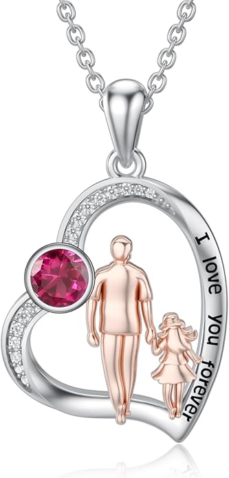 PROESS S925 Sterling Silver Daughter Heart Pendant Necklace from Dad Mom I Love You Forever Jewelry