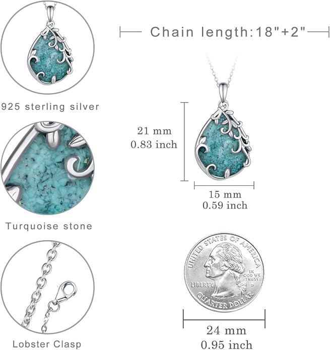 Teardrop Moonstone/Turquoise Necklace for Women 925 Sterling Silver Cage Filigree Necklaces Anniversary Birthday Jewelry Gift for Women