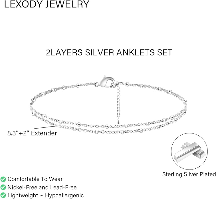 Silver/Gold Anklets for Women, Sterling Silver Evil Eye Ankle Bracelets for Women Trendy Dainty Waterproof Anklets Set Adjustable Layered Anklet Bracelets for Women Silver Jewelry Gift