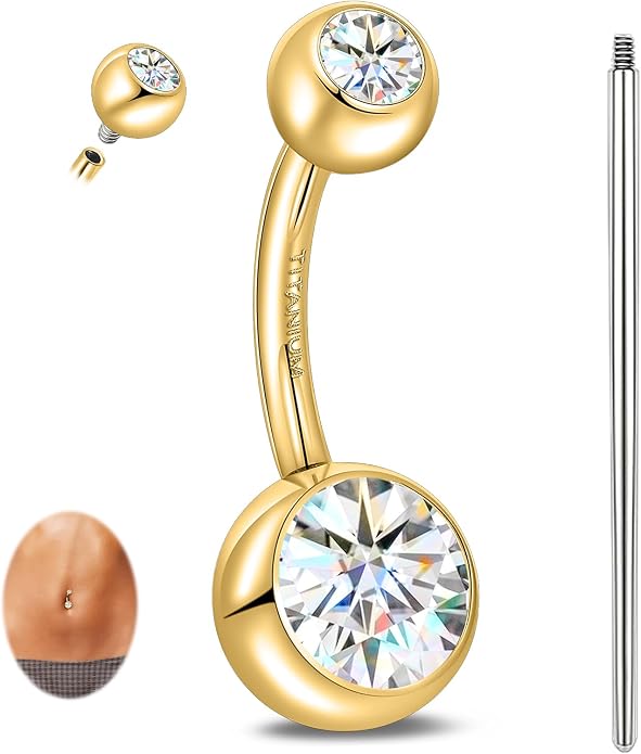 limerencia Moissanite Belly Button Ring, G23 Titanium Hypoallergenic Internally Threaded Navel Jewelry, Curved Dangle Belly Ring Piercing Jewelry for Women, Men