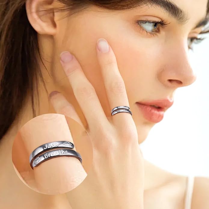 Ladytree Adjustable Inspirational Rings 925 Sterling Silver Stacking Wrap Spiral Twist Statement Band Encouragement Birthday Gift for Women Men