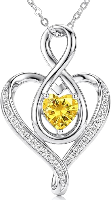 Birthstone Necklace for Women Heart Necklace S925 Sterling Silver Infinity Love Birthday Gifts for Mom Women Wife Girlfriend