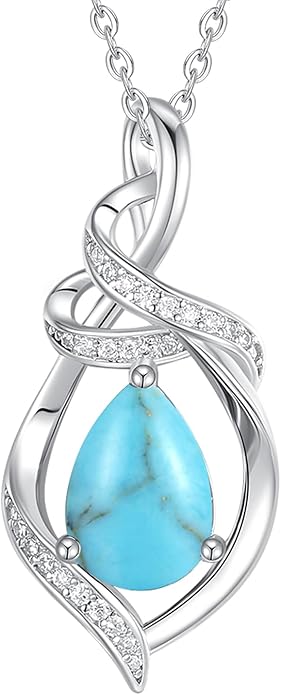 FANCIME Teardrop Birthstone Necklace for Women S925 Sterling Silver Elegant Ribbon Pendent Necklace Birthday Jewelry Gifts for Mom Wife Her, 16"+2" Inches