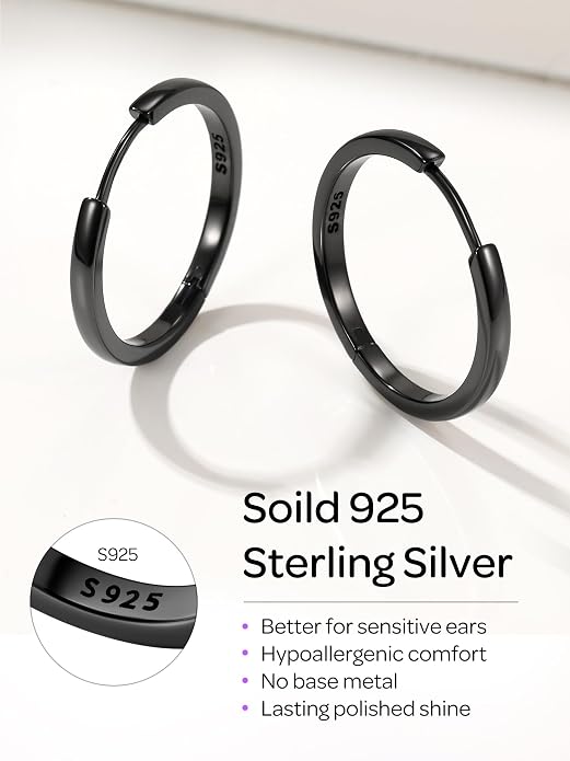 ChicSilver 925 Sterling Silver Huggie Hoop Earrings Small Hoop Earrings for Women Hypoallergenic Silver Huggie Earring Cartilage Earrings for Women (6/8/10/12/14/16/18/20MM)