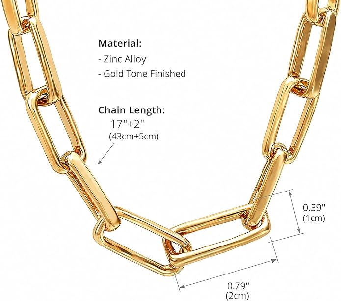 COBI Paperclip Chain Necklace for Women,Beaded Necklace,18K Gold /925 Sterling Silver Plated,Chunky Link Chain Necklace for Daily Wear,Ideal Gift for Her 17"