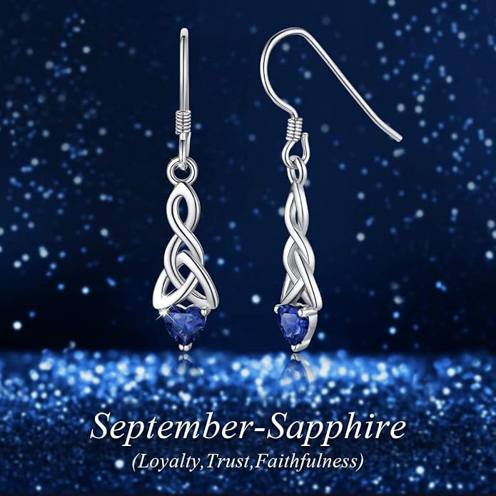 ChicSilver Sparkling Heart Birthstone 925 Sterling Silver Celtic Knot Dangle Hook Earrings (with Gift Box)