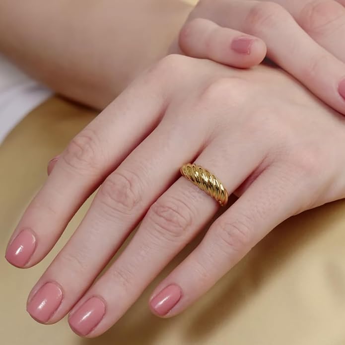 Gold Silver Rings Set for Women Chunky Statement Rings ZC Dome Evil Eye Croissant ring Thick 18K Gold Plated Band Rings