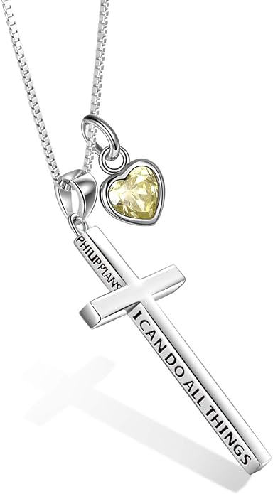 POPLYKE Cross Necklace 925 Sterling Silver Philippians 4:13 I Can Do All The Things Inspirational Necklace Gifts for Women Men 20+2''