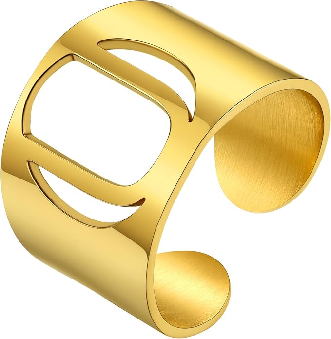 KeyStyle Bold Initial Letter Rings Adjustable, GoldChic Jewelry Women Gold Statement Ring Personalized Engraved Women’s Open Signet Ring for Party (Gold, White Gold, Black)