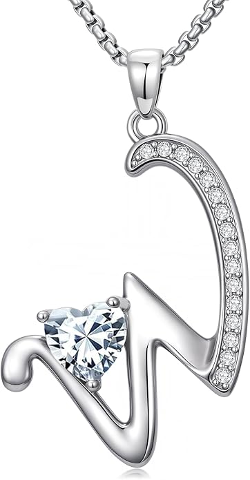 Birthday Gifts for Women Alphabet A to Z Initial Birthstone Pendant Necklaces for Women - 18k White Gold Plated Personalized Name Jewelry Anniversary Graduation Gifts for Wife Her Daughter Girlfriend(with Gift Box)