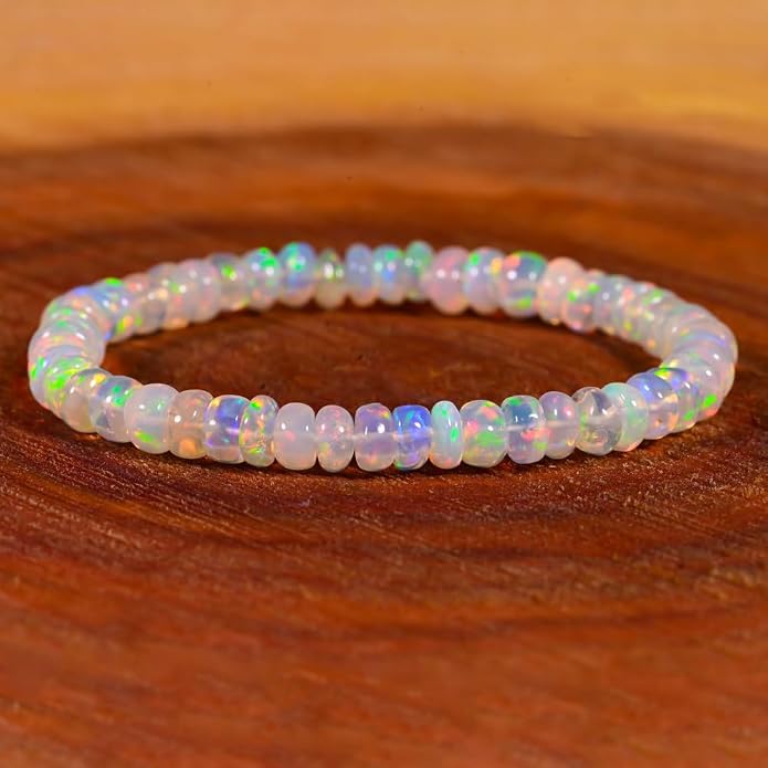 Natural Ethiopian Opal Bracelet, Stretchable Bracelet, Welo Fire, Smooth Bracelet, Jewelry, Beads Bracelet,4 MM