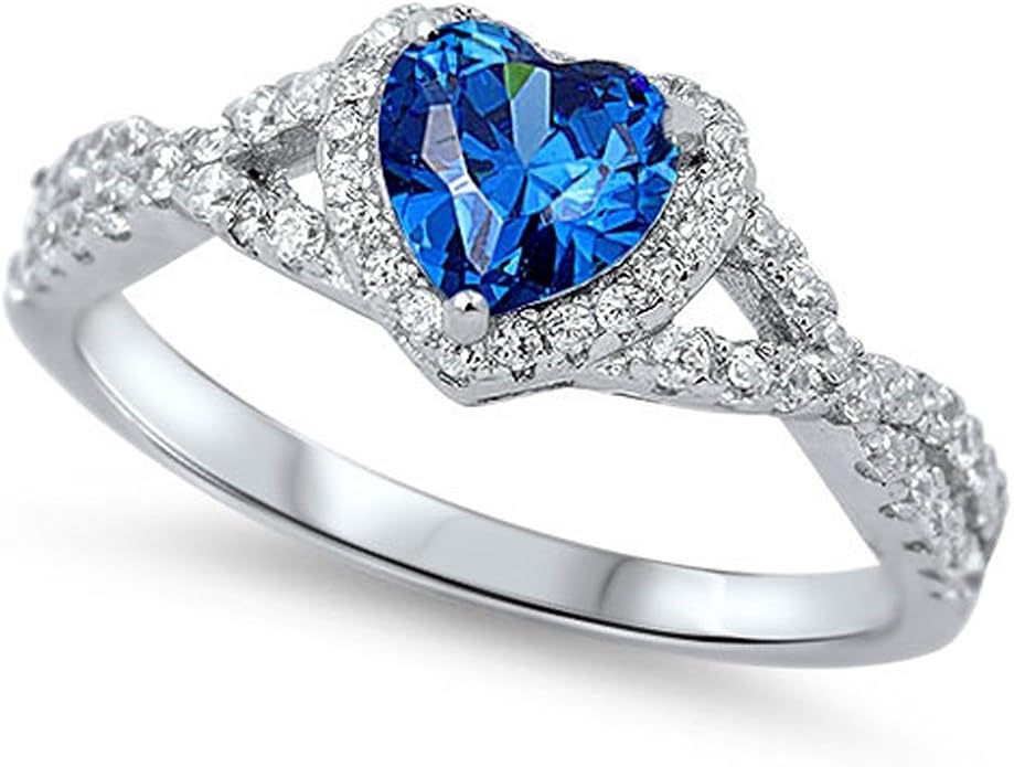 CHOOSE YOUR COLOR Sterling Silver Heart Halo Promise Ring