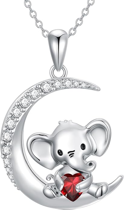 PROESS Animal Birthstone Necklace 925 Sterling Silver Otter/Axolotl/Hippo/Elephant/Dachshund/Monkey/Red Panda Pendant Necklace Animal Birthstone Jewelry Gifts for Women