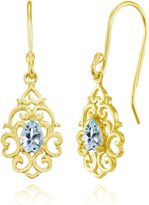 Sterling Silver Genuine or Created Gemstone Filigree Heart Teardrop Dangle Earrings