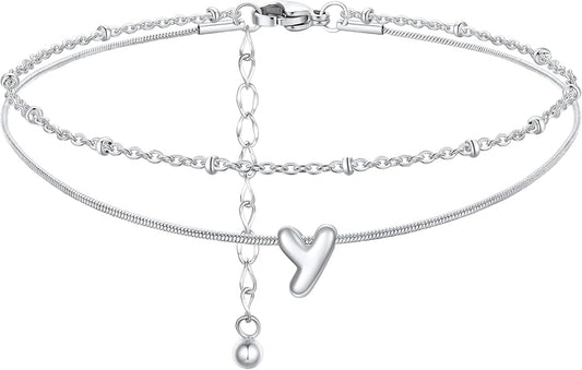 ChainsProMax Initial Ankle Bracelets for Women, Waterproof Anklets Bracelet Adjustable Summer Beach Women Foot Jewelry, Stainless Steel/Gold Plated-Send Gift Box/Letter A-Z