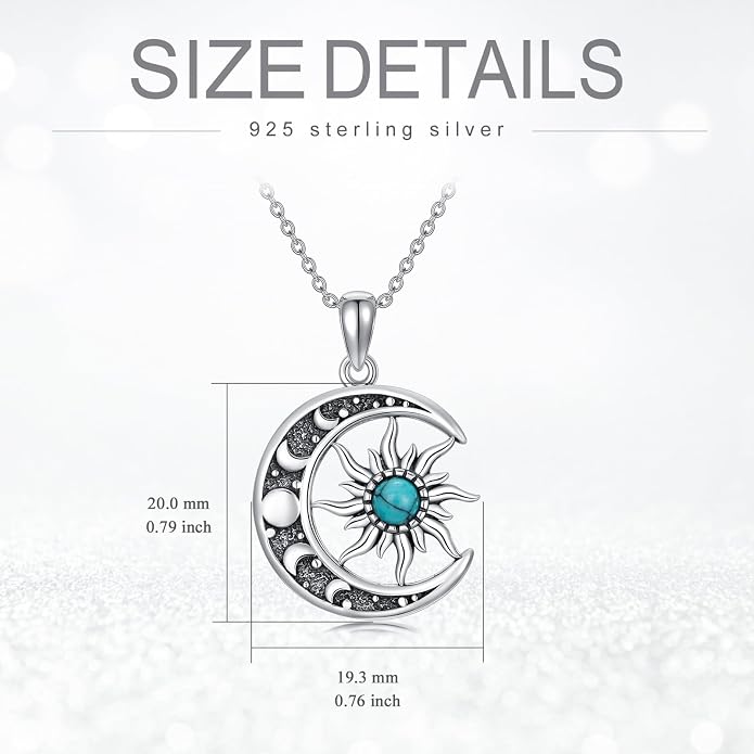 Sun and Moon Necklace 925 Sterling Silver Sun Moon Pendant Gemstone Jewelry Gifts for Women