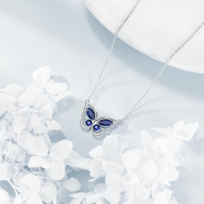 Butterfly Necklace for Women 925 Sterling Silver Crystal Butterfly Pendant Birthstone Amethyst Jewelry Gift