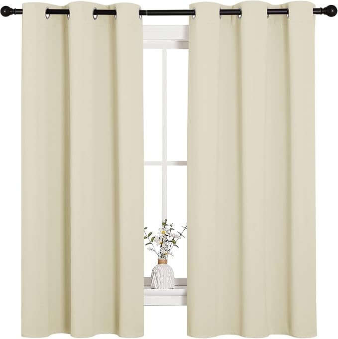 NICETOWN Kitchen Curtains for Decoration, Thermal Insulated Grommet Room Darkening Draperies/Panels for Laundry (Beige, 2 Panels, W42 x L63 inches)